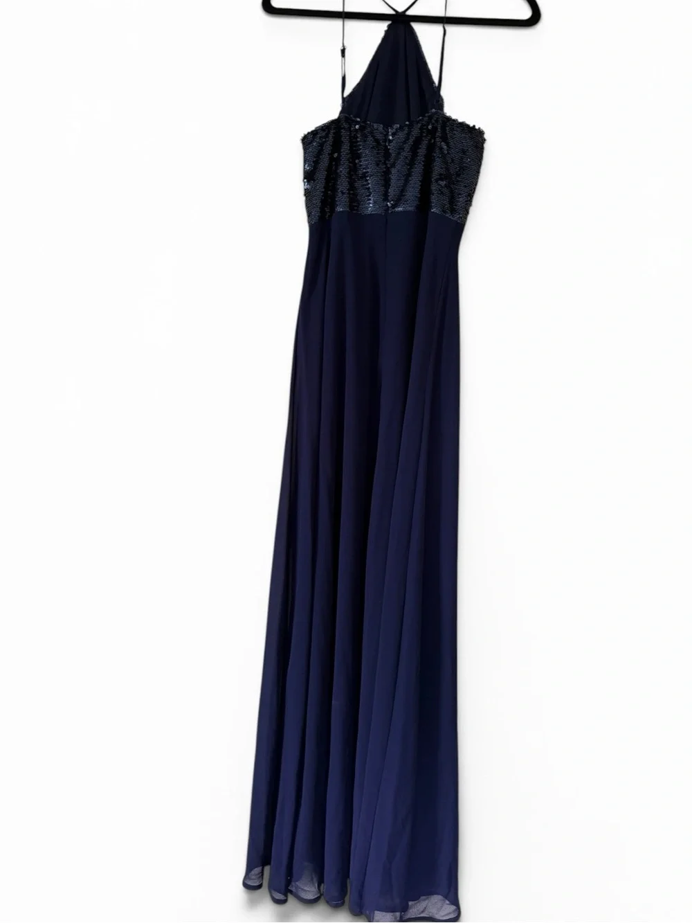Navy Sequin Halter Formal Gown Maxi Dress Medium - Picture 5 of 7